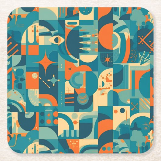 Orange and Teal Geometric Abstract Rechteckiger Pappuntersetzer (Vorderseite)