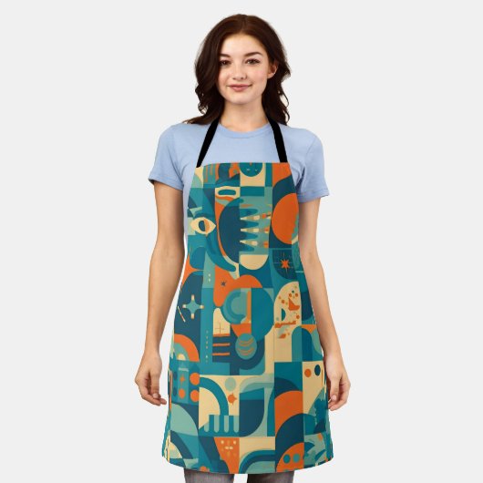 Orange and Teal Geometric Abstract Schürze (Getragen)