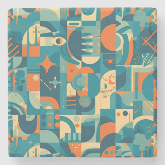 Orange and Teal Geometric Abstract Steinuntersetzer (Vorderseite)