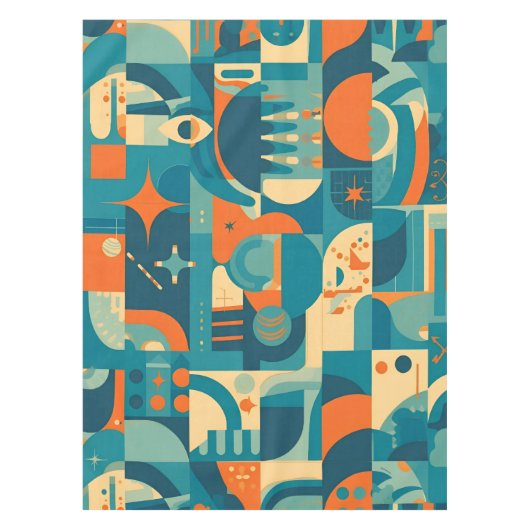 Orange and Teal Geometric Abstract Tischdecke (Vorderseite)