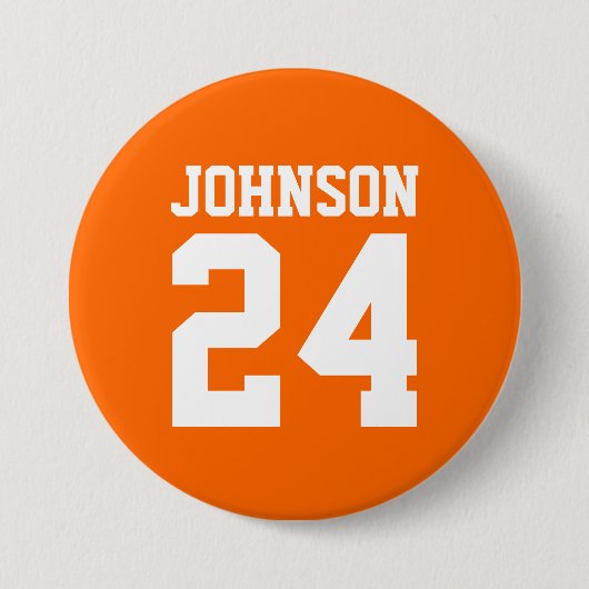 Orange and White Athlete Name Jersey Number Button (Vorderseite)