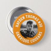 Orange and White Athlete Name Jersey Number Foto Button (Vorne & Hinten)