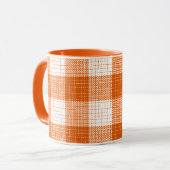 Orange and White Bold Checkered Plaid Design Tasse (Vorderseite Links)