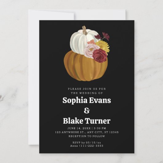 Orange and White Fall Pumpkin Black Wedding Einladung (Vorderseite)