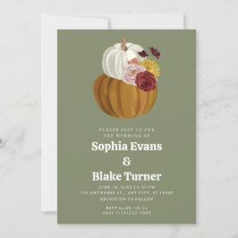 Orange and White Fall Pumpkin Green Wedding Einladung