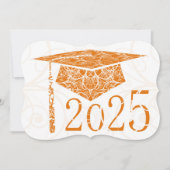 Orange and White Floral Cap 2025 Graduation Party Einladung (Vorderseite)