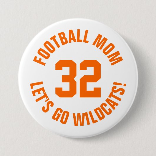 Orange and White Football Mama Jersey Number Button (Vorderseite)