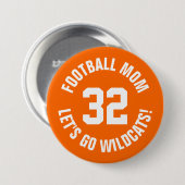 Orange and White Football Mama Jersey Number Button (Vorne & Hinten)