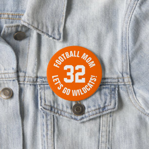 Orange and White Football Mama Jersey Number Button