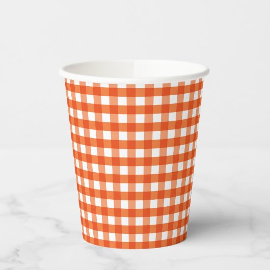 Orange and White Gingham Pattern Pappbecher (Links)