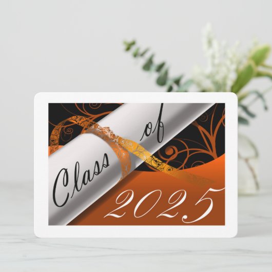 Orange and White Graduation Party Einladung (Stehend Vorderseite)