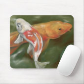 Orange and White Koi with Mossy Stones Pastel Art Mousepad (Mit Mouse)