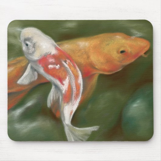 Orange and White Koi with Mossy Stones Pastel Art Mousepad (Vorne)