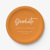 Orange and White Modern Script Graduation Party Pappteller (Vorderseite)