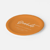 Orange and White Modern Script Graduation Party Pappteller (Schrägansicht)