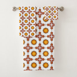 Orange and yellow mandala pattern badhandtuch set