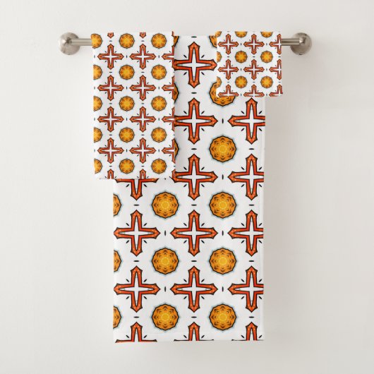 Orange and yellow mandala pattern badhandtuch set (Insitu)