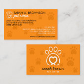 Orange Animal Heart in Pet Paw Visitenkarte (Vorne/Hinten)
