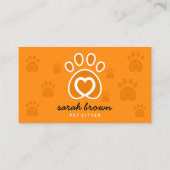 Orange Animal Heart in Pet Paw Visitenkarte (Rückseite)