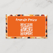 Orange Animal Print QR Code Visitenkarte (Vorderseite)