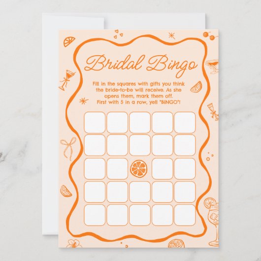 Orange Aperol Spritz Brautparty Bingo Game Card Einladung (Vorderseite)