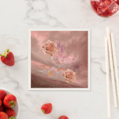 Orange & Apricot Rose & Music Ecru Cocktail Napkin Serviette (Beispiel)