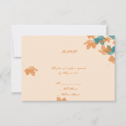 Orange Aqua Autumn Mapsleaf Response Card RSVP Karte (Vorderseite)