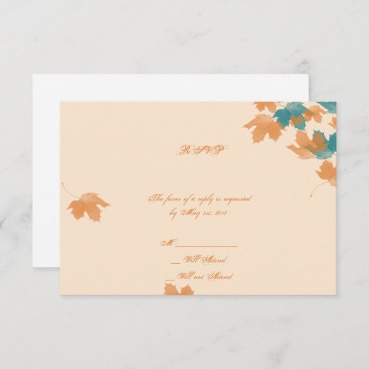 Orange Aqua Autumn Mapsleaf Response Card RSVP Karte (Vorne/Hinten)