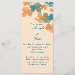 Orange Aqua-Herbst-Ahornblatt-Hochzeits-Programm Programm