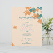 Orange Aqua Herbst Maple Leaf Hochzeitsmenü (Stehend Vorderseite)