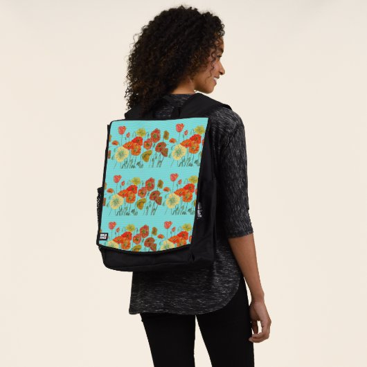 Orange Aqua Poppy Aquarelltasche Rucksack (Ausgewaschen)