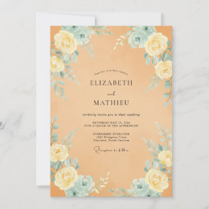 Orange Aqua Rosenhochzeit Einladung