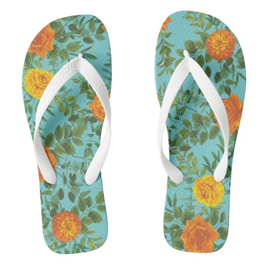 Orange & Aqua Wedding Modern Floral Badesandalen (Fußbett)