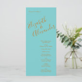 Orange & Aqua Wedding Modern Floral Menükarte (Stehend Vorderseite)