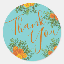 Orange & Aqua Wedding Modern Floral Runder Aufkleber