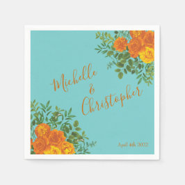 Orange & Aqua Wedding Modern Floral Serviette