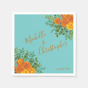 Orange & Aqua Wedding Modern Floral Serviette