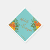 Orange & Aqua Wedding Modern Floral Serviette (Ecke)