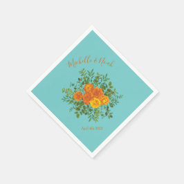 Orange & Aqua Wedding Modern Floral Serviette