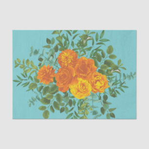 Orange & Aquamarin Aqua Peony & Rose Blumenzehen Seidenpapier