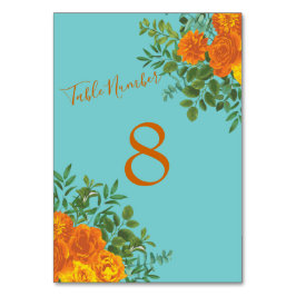 Orange & Aquamarin Aqua Peony & Rose Blumenzehen Tischnummer