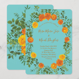 Orange Aquamarin Aqua Peony Rose Blumenzwiese Einladung