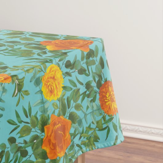 Orange & Aquamarin Aqua Peony Rose Blumenzwiese Tischdecke (Beispiel)