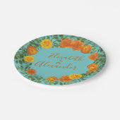 Orange Aquamarin Aqua Peony & Rose Hochzeit der Bl Pappteller (Schrägansicht)