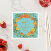 Orange Aquamarin Aqua Peony & Rose Hochzeit der Bl Serviette (Beispiel)