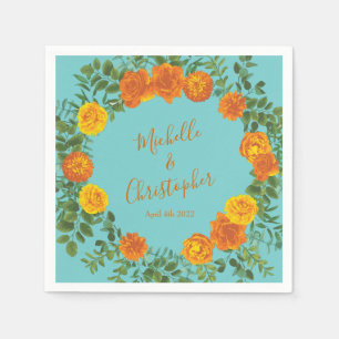 Orange Aquamarin Aqua Peony & Rose Hochzeit der Bl Serviette