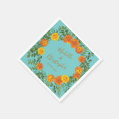 Orange Aquamarin Aqua Peony & Rose Hochzeit der Bl Serviette (Ecke)
