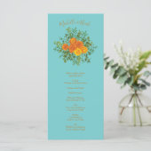 Orange Aquamarin Aqua Peony Rose Hochzeitsprogramm Menükarte (Stehend Vorderseite)