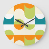 Orange Aquamarin Blue Lime Green Retro Art Muster Große Wanduhr (Vorderseite)