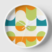 Orange Aquamarin Blue Lime Green Retro Art Muster Uhr (Vorderseite)